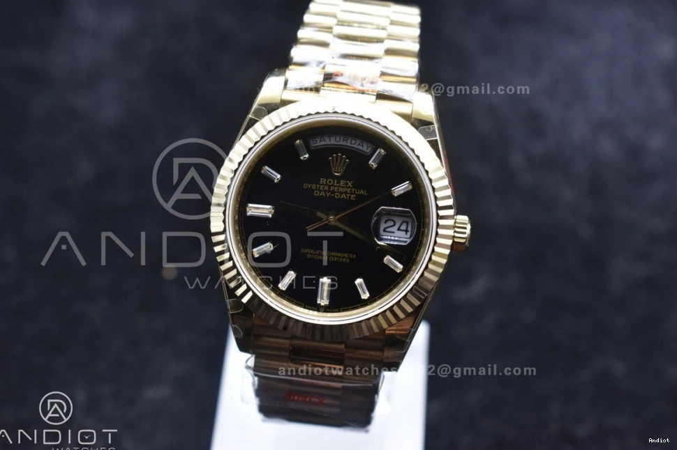 Dial 40 Markers President 701 Crystal GMF A2836 DayDate On 904L RG Black Bracelet Lightweight Steel Tungsten Weighted V with 0725